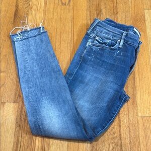 Mother Looker Ankle Fray Double Time Blue Jeans Womens 28